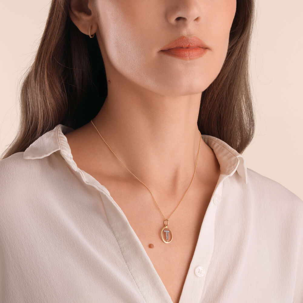 Initials 18ct Yellow Gold Diamond T Necklace | Annoushka jewelley